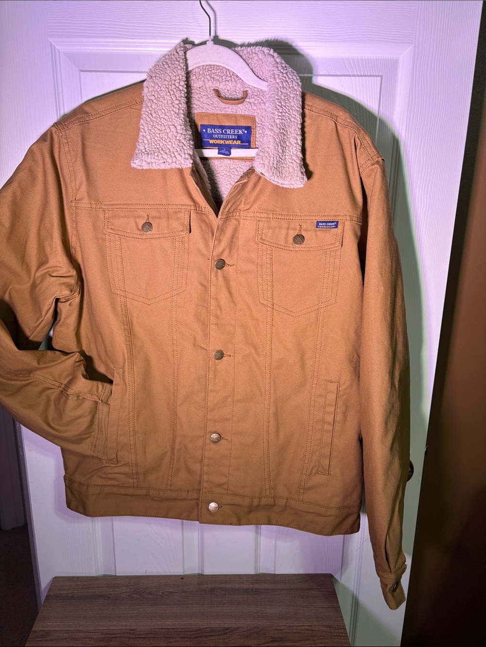 Bass Creek Outfitters Workwear Sherpa-Lined Bomber Jacket in Tan